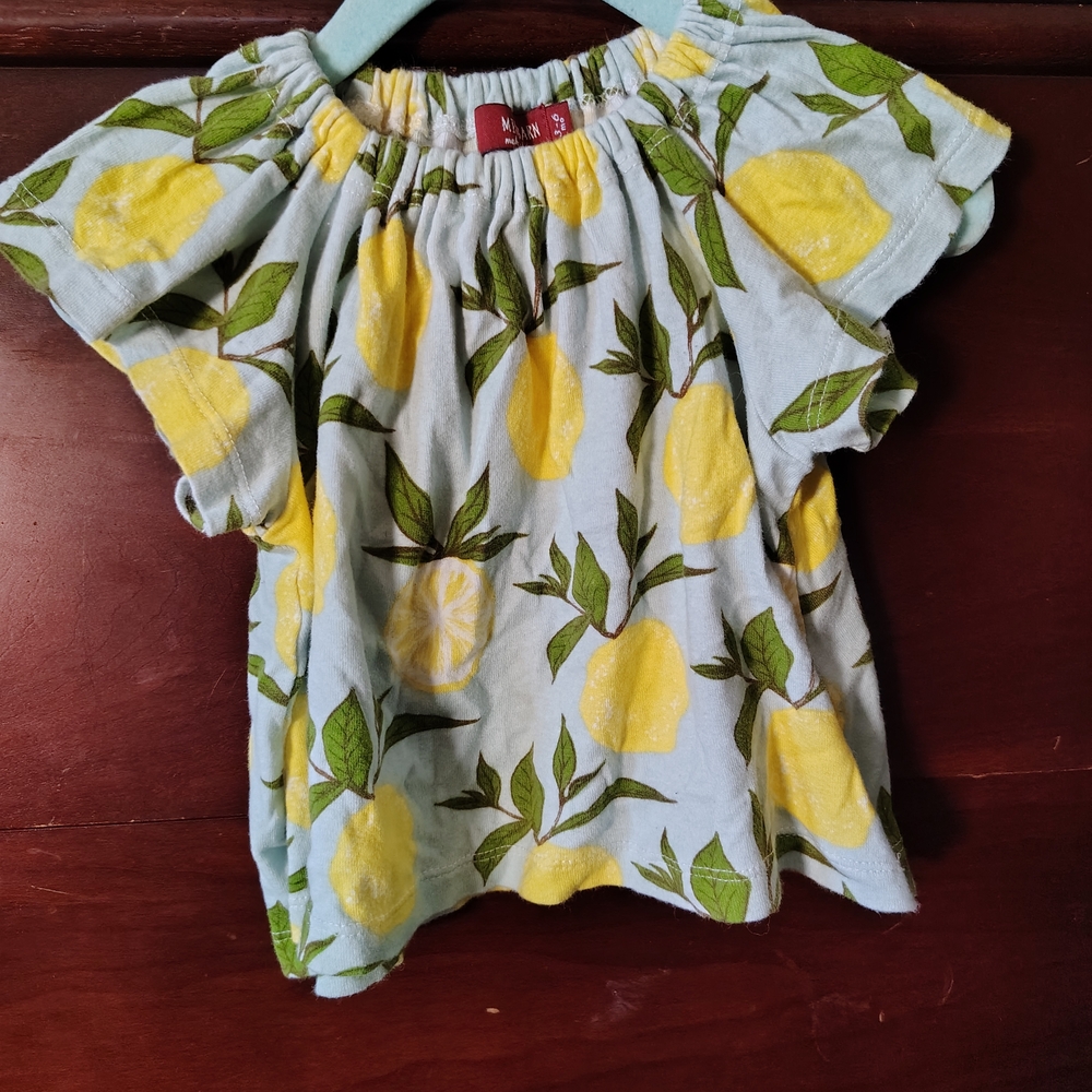 Milkbarn Lemon Print Short Sleeve Tee - Yellow and Green